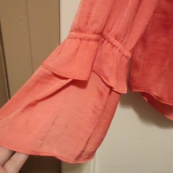 A New Day Peachy Red Thin Long Sleeve Flowy Blouse - Size Large - Picture 2 of 6